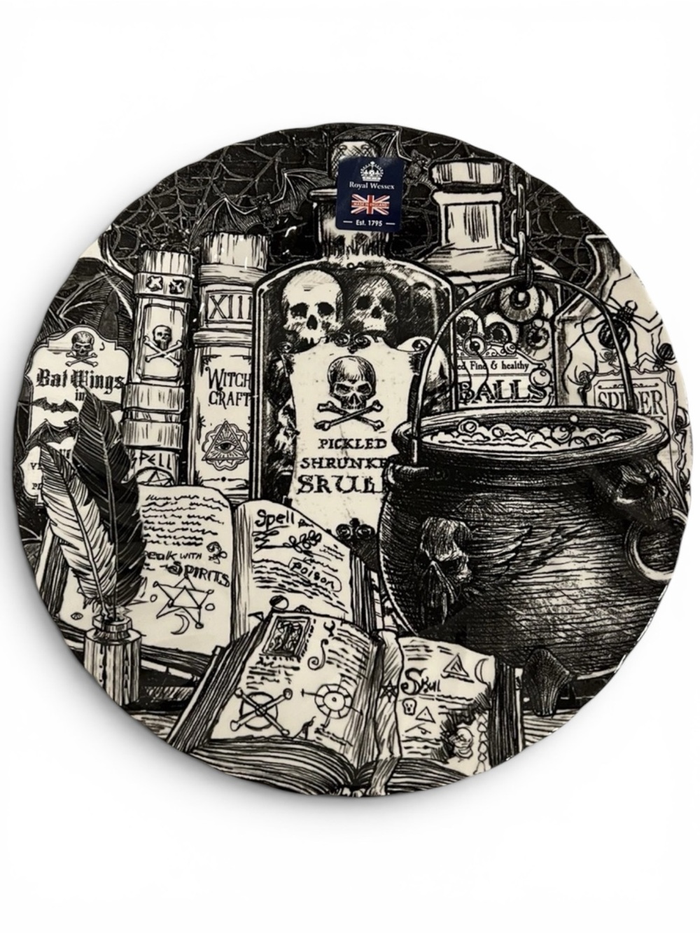 X4 Royal‎ Wessex Halloween Potions Dinner Plate Gothic Skulls 10" Black White